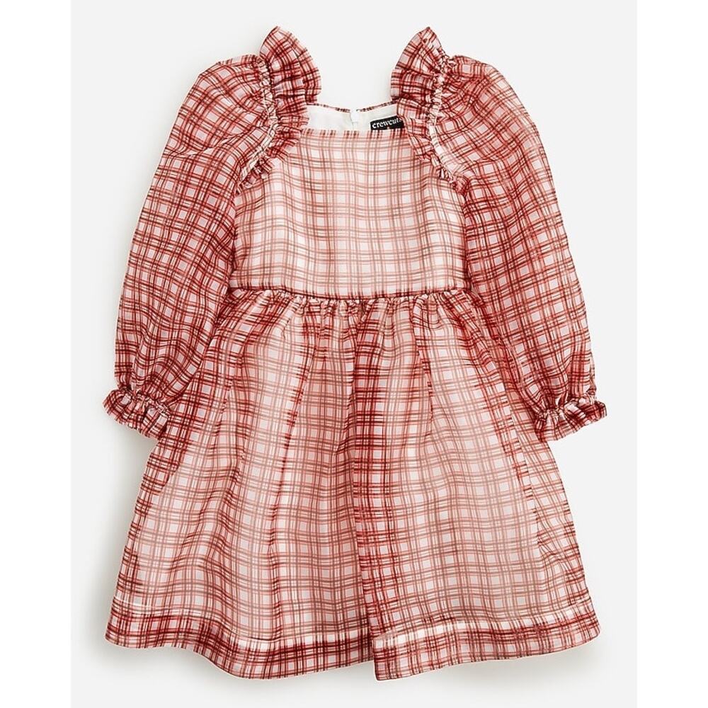 NWT Crewcuts Girls Fairytale Dress in Organza Plaid Ivory Vibrant Flame Size 14